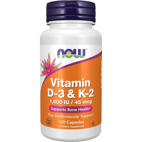 NOW Vitamin D-3 &amp; K-2 1,000 IU/45 mcg, Bone Health 120 Caps