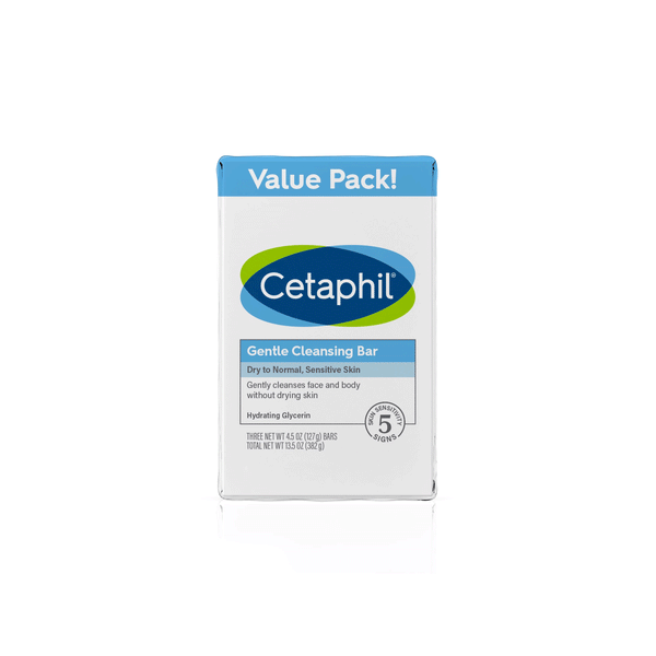 Cetaphil Cleansing Bar, 4.5 oz Bar, Pack of 3