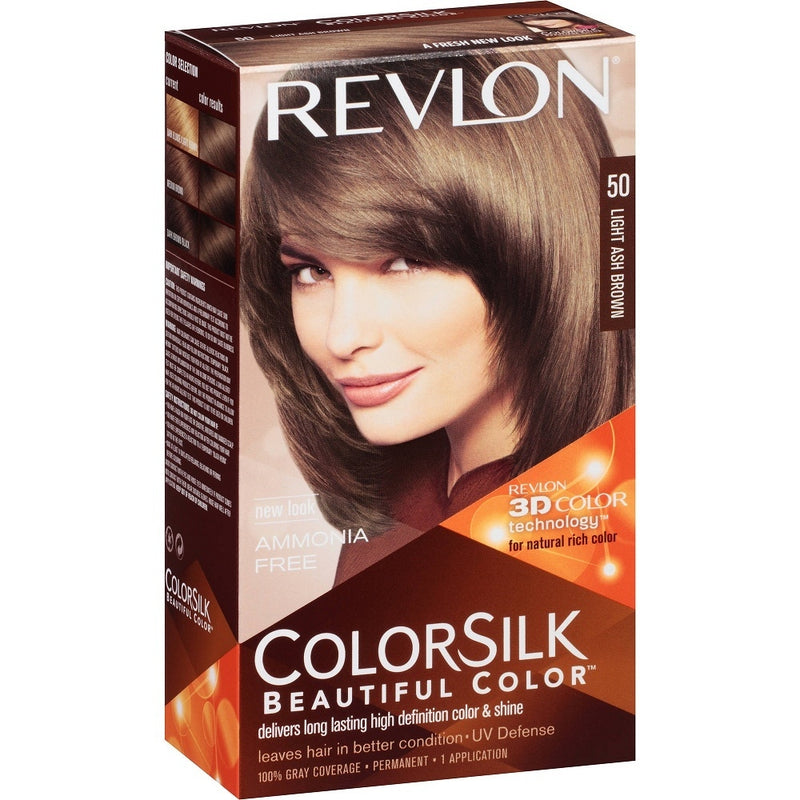 Revlon Colorsilk Beautiful Color Permanent Hair Color, 3D Color Technology, Ammonia Free, Light Ash Brown 50