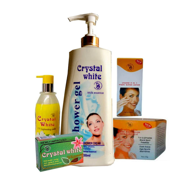 Crystal White Lightening ( Lotion, Serum, Shower Gel, Face Cream And Bar Soap ) 5-pc Set