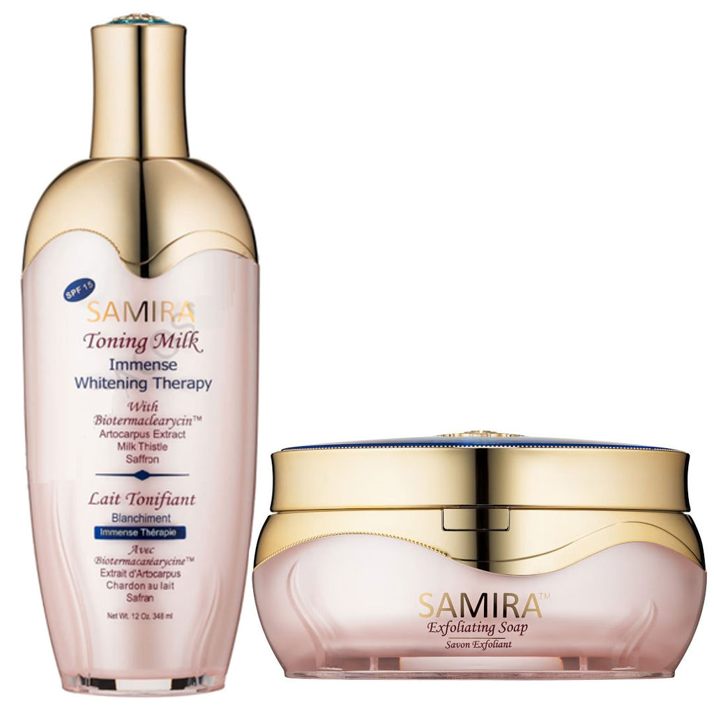 Samira Immense Whitening ( Toning Milk And Exfoliating Soap ) Mini Set