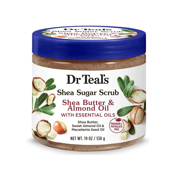 DR TEAL'S SHEA SUGAR BODY SCRUB, SHEA BUTTER WITH ALMOND OIL & ESSENTIAL OILS, 19 OZ