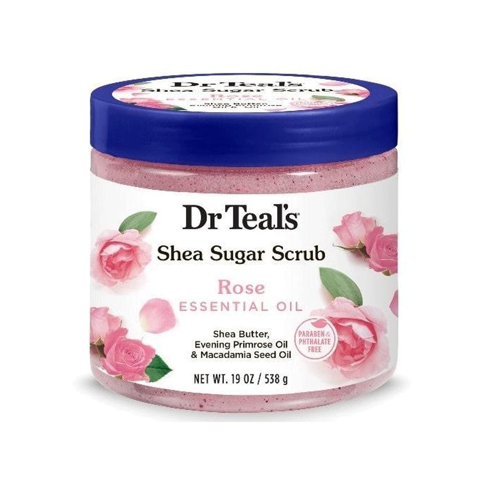 DR TEAL'S SHEA SUGAR BODY SCRUB, ROSE WITH ESSENTIAL OIL, 19 OZ