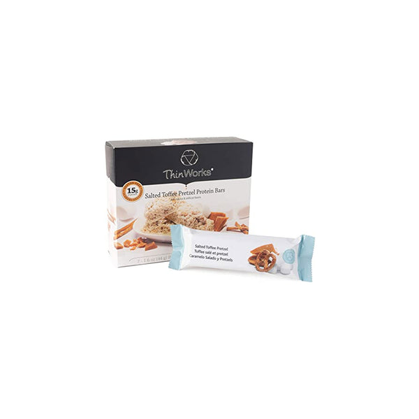 THINWORKS SALTED TOFFEE PRETZEL LOW-CARB PROTEIN BARS, LOW-CALORIE SNACKS FOR WEIGHT LOSS AND HEALTHY MEALS