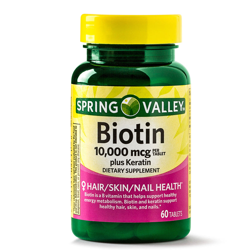 Spring Valley Biotin Plus Keratin Tablets, 10000 mcg, 60 Count