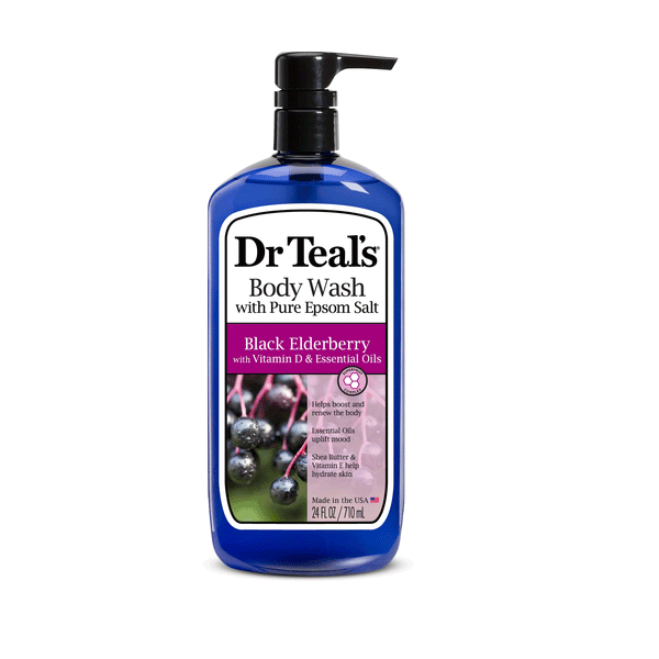 Dr Teal's Body Wash with Pure Epsom Salt, Black Elderberry with Vitamin D, 24 fl oz