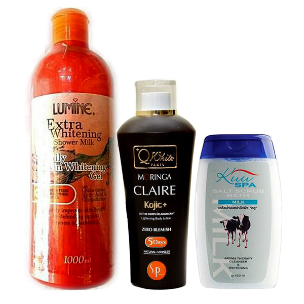 Q White Lotion- Lumine Whitening Gel - Kuu Spa Salt Scrub 3-pc Set