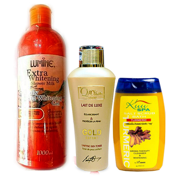 Q White Lotion- Lumine Whitening Gel - Kuu Spa Salt Scrub 3-pc Set