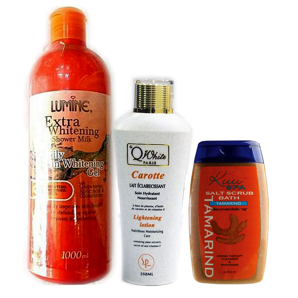 Q White Lotion- Lumine Whitening Gel - Kuu Spa Salt Scrub 3-pc Set